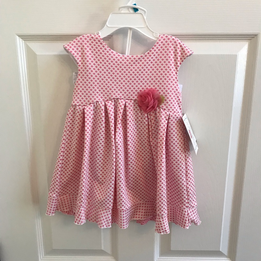 NEW White Dress with Pink Polka Dots 24M